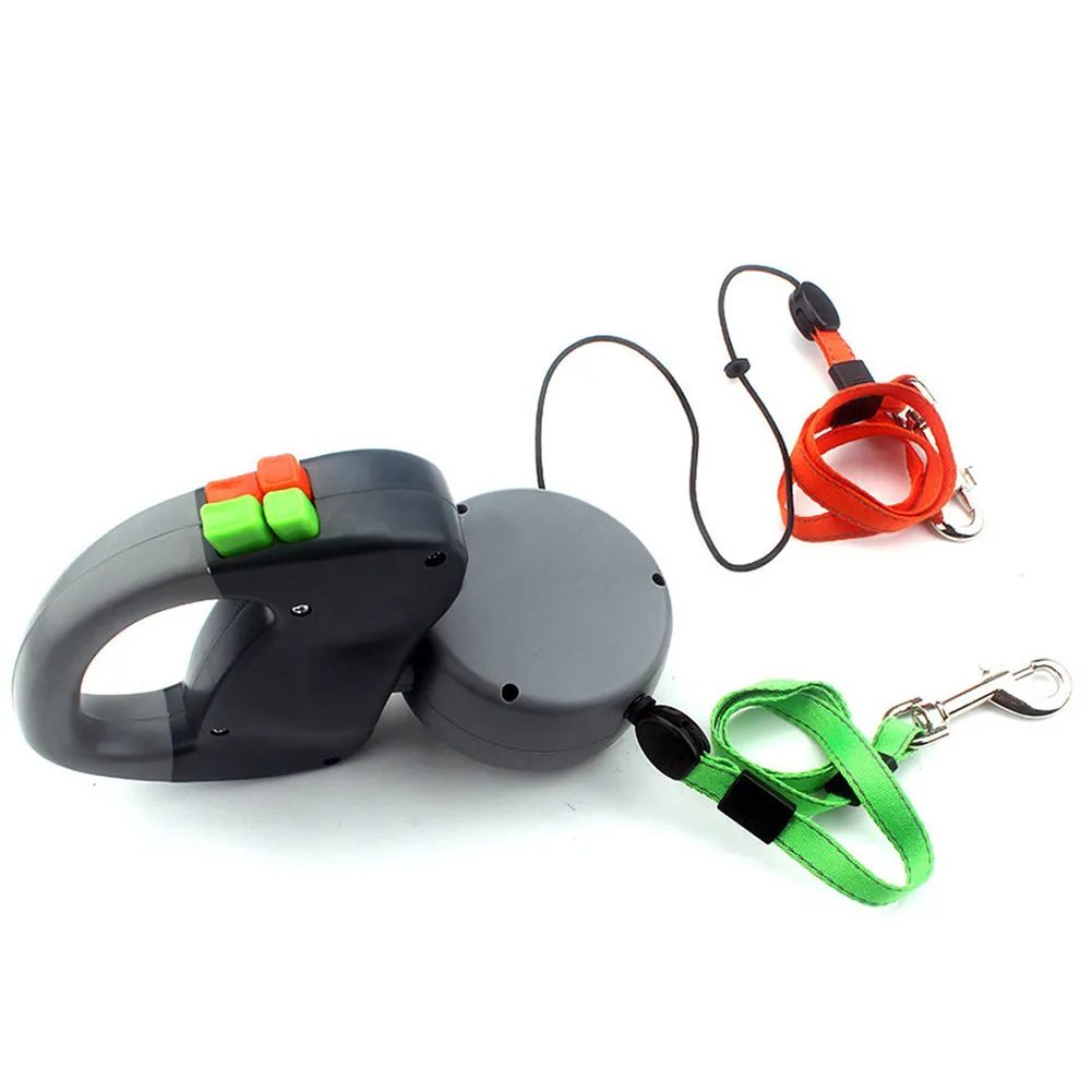 Dual Traction Ropes in One Design Auto Telescopic Puppy Dog Pet Walking Leash