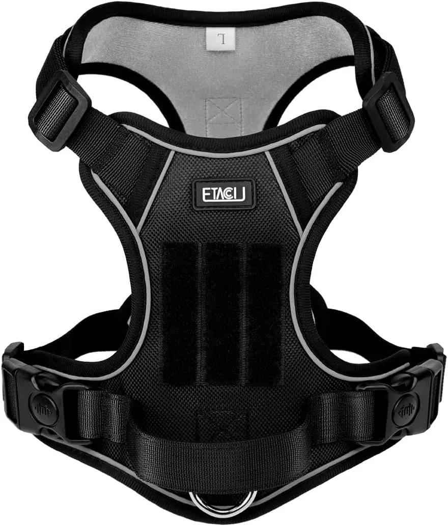 ETACCU Dog Harness for Large DogsNo Pull Dog Harness with Handle, Front Clip Reflective No-Choke Adjustable Dog Chest Harness with 2 Leash Clips 2 Buckles, Dog Vest Harness, L