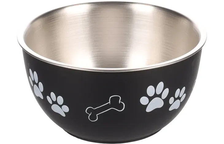 FLAMINGO FEEDING AND DRINKING BOWL WITH LID KENA ROUND BLACK & SILVER