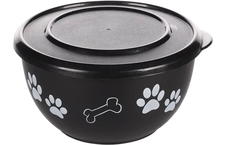 FLAMINGO FEEDING AND DRINKING BOWL WITH LID KENA ROUND BLACK & SILVER