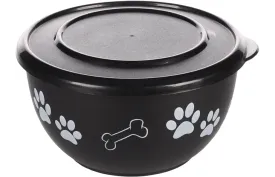 FLAMINGO FEEDING AND DRINKING BOWL WITH LID KENA ROUND BLACK & SILVER