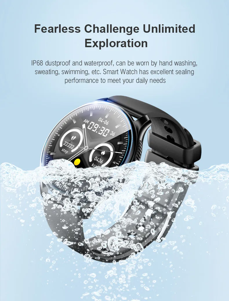 Fpogbef Smart Sport Watch for Android and IOS Phones, 1.3'' IP68 Waterproof Full Touch Fitness Activity Tracker Smart Watch with DIY Watch Face,Heart Rate,Pedometer Sleep Monitor for Men Women, Black