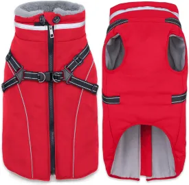 Fragralley Waterproof Dog Coat with Harness, Fleece Lined Warm Puffer Jacket, Adjustable Reflective Windproof Parka for Small Medium Large Dogs