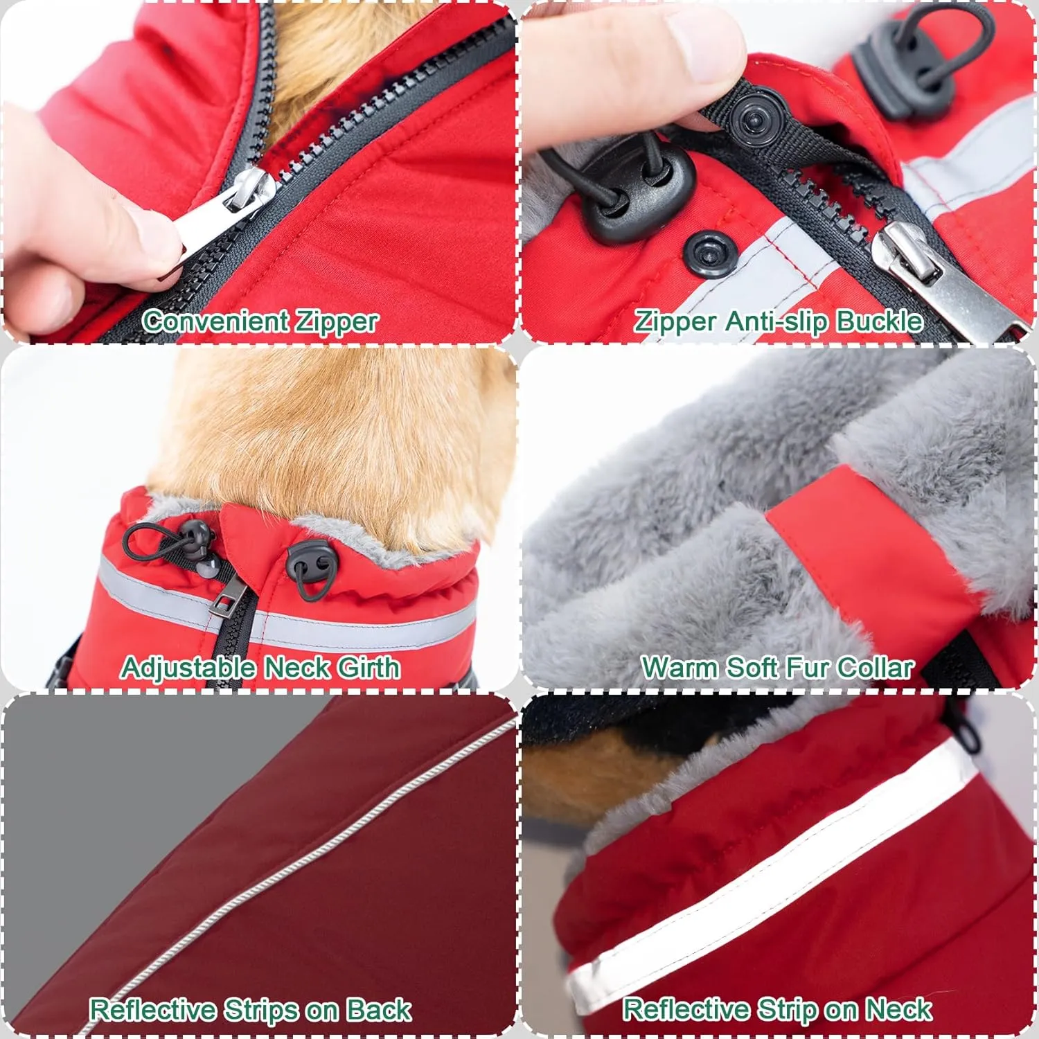 Fragralley Waterproof Dog Coat with Harness, Fleece Lined Warm Puffer Jacket, Adjustable Reflective Windproof Parka for Small Medium Large Dogs