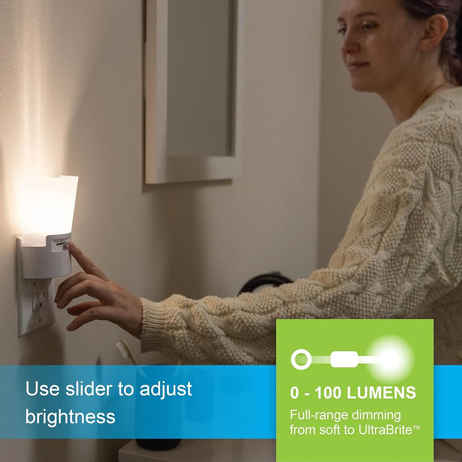 GE Ultrabrite Dimmable Sconce LED Night Light GEPlug-In, Energy Efficient, Dusk-to-Dawn Sensor, Adjustable Brightness, Ideal for Bedroom, Bathroom, Hallway, Nursery, White, 45123, 1 Pack,