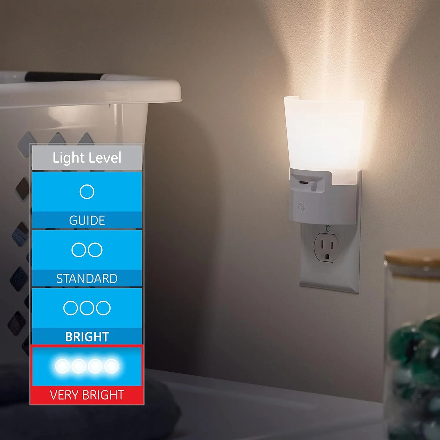 GE Ultrabrite Dimmable Sconce LED Night Light GEPlug-In, Energy Efficient, Dusk-to-Dawn Sensor, Adjustable Brightness, Ideal for Bedroom, Bathroom, Hallway, Nursery, White, 45123, 1 Pack,