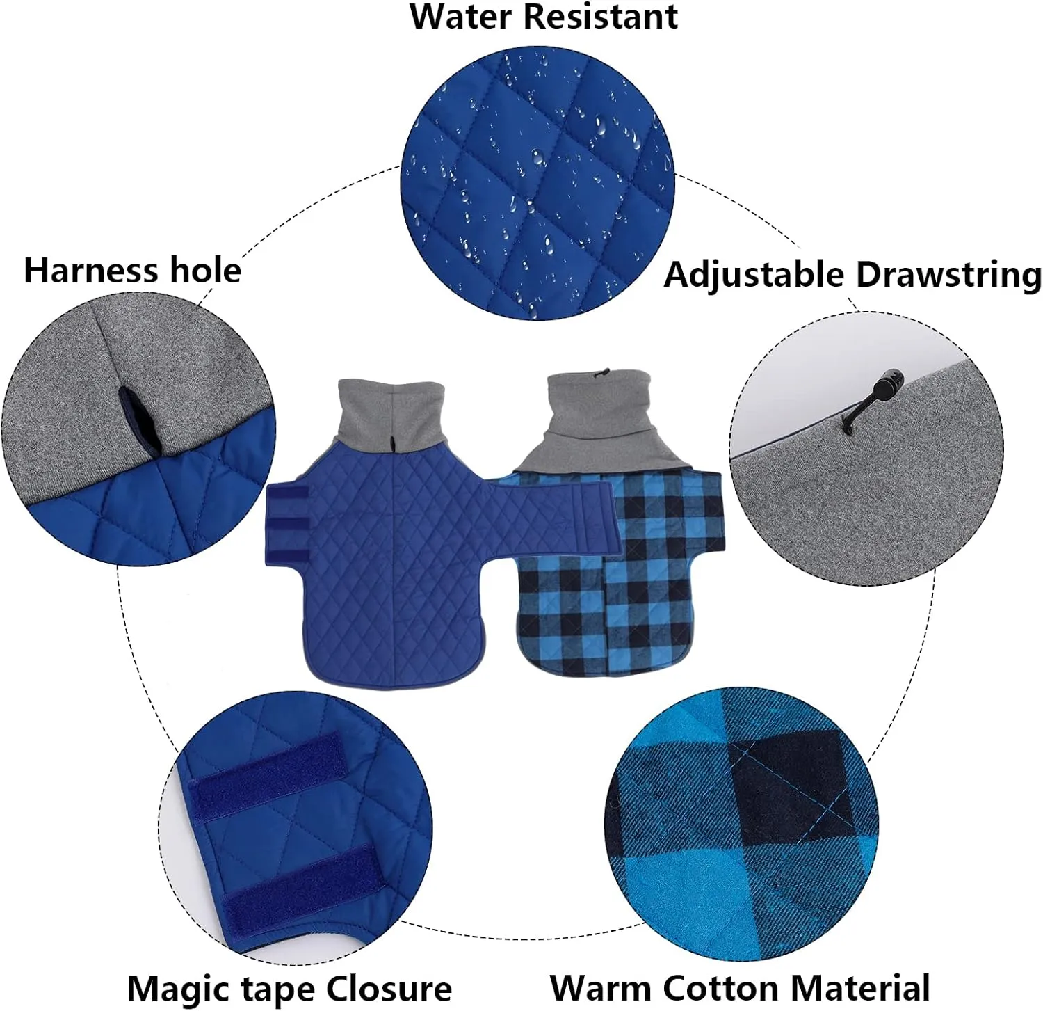 Geyecete Dachshund Coat,Dachshund Winter Coat,Warm Waterproof Windproof, High Neckine String Holes Miniature Dachshund Jacket for Small Dog-Blue-M