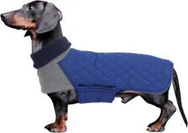 Geyecete Dachshund Coat,Dachshund Winter Coat,Warm Waterproof Windproof, High Neckine String Holes Miniature Dachshund Jacket for Small Dog-Blue-M
