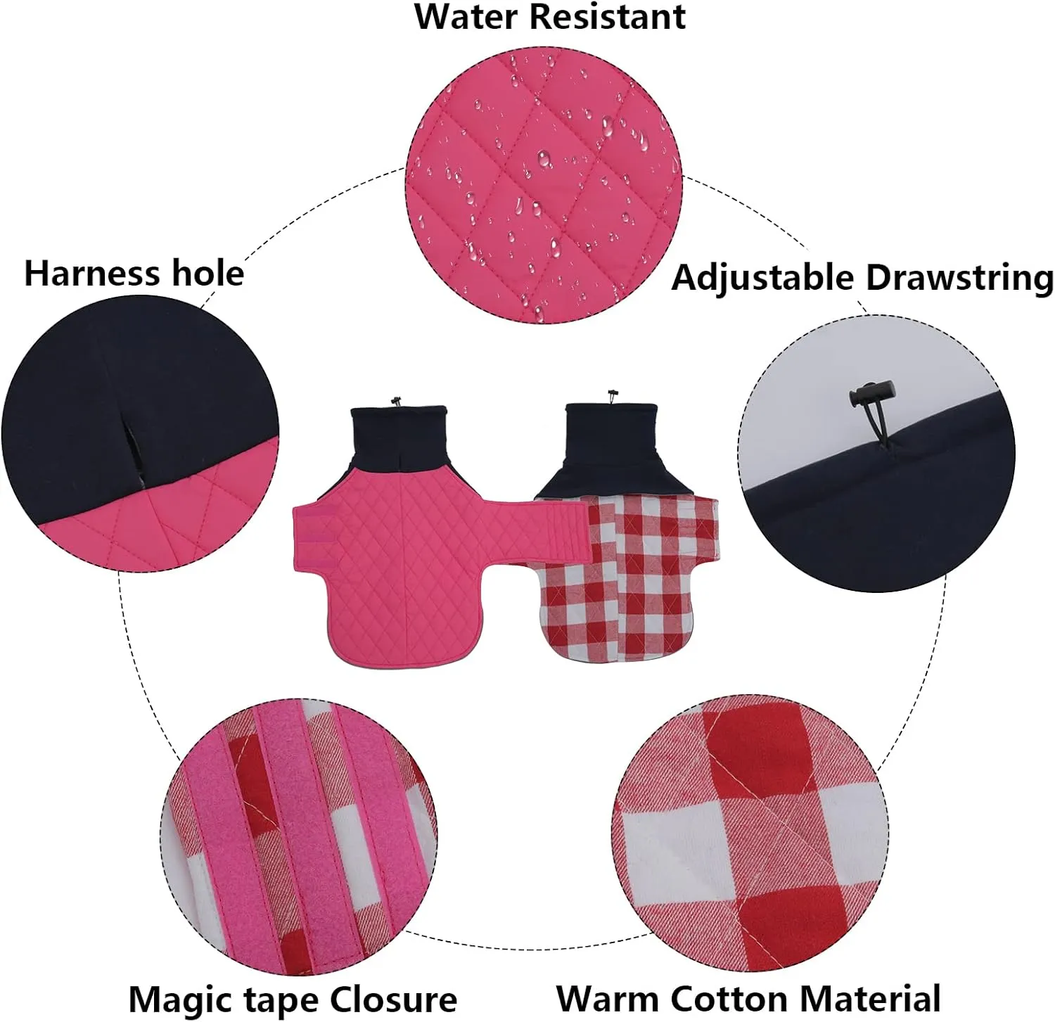 Geyecete Dachshund Coat,Dachshund Winter Coat,Warm Waterproof Windproof, High Neckine String Holes Miniature Dachshund Jacket for Small Dog-Pink-M