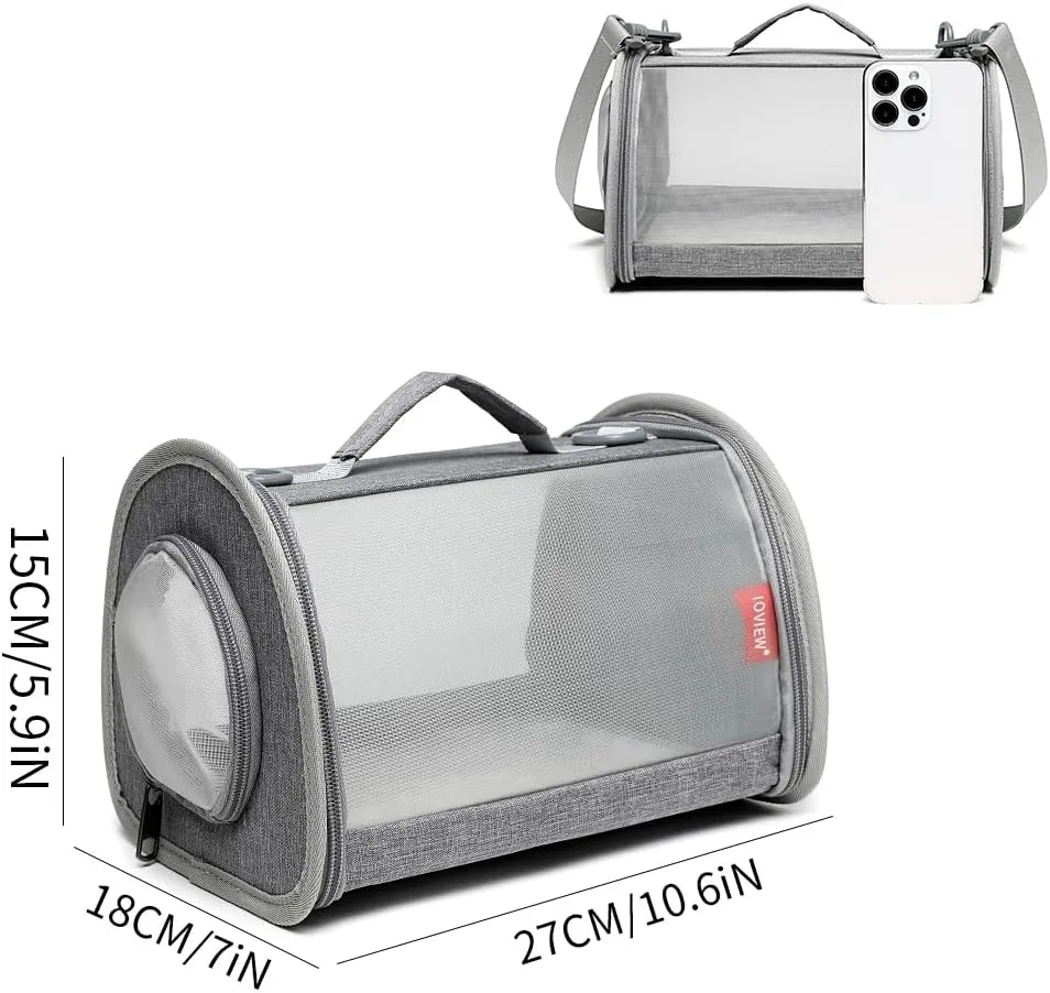 Guinea Pig Carrier Travel Small Animal Carrier Bag Lizard Bird Rabbit Carrier Cage Squirrel Breathable Bag Portable Travel Hamster Small Pet Hangbag (Small, Gray)
