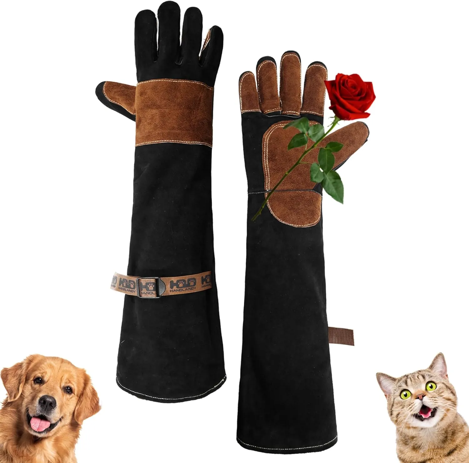 HANDLANDY 24 Inches Animal Handling Gloves Bite-Proof & Scratch-Resistant, Safe Durable Pet Gloves for Dogs, Cats, Falconry (Black, 24inch)