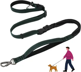 Hands-Free Dog Leash - Tactical Rope with No Pull Bungee Tangle Free Clip, Adjustable Length for Multi-Use, 2-Handle with Reflective Strip, Lead for Hike Run Small Medium Large Pet (Green)