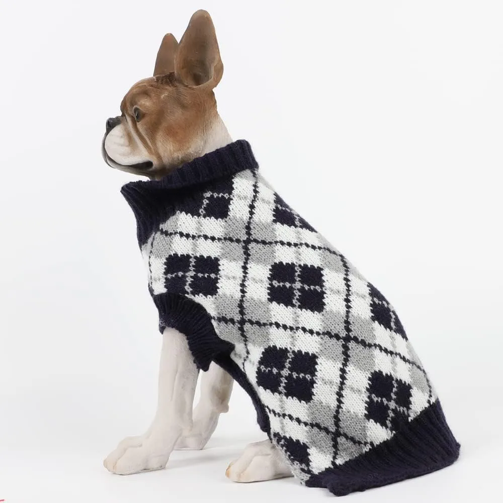 HAPEE Pet Clothes The Diamond Plaid Cat Dog Sweater,Dog Accessories,Dog Apparel,Pet Sweatshirt (Small, A01-Navy)