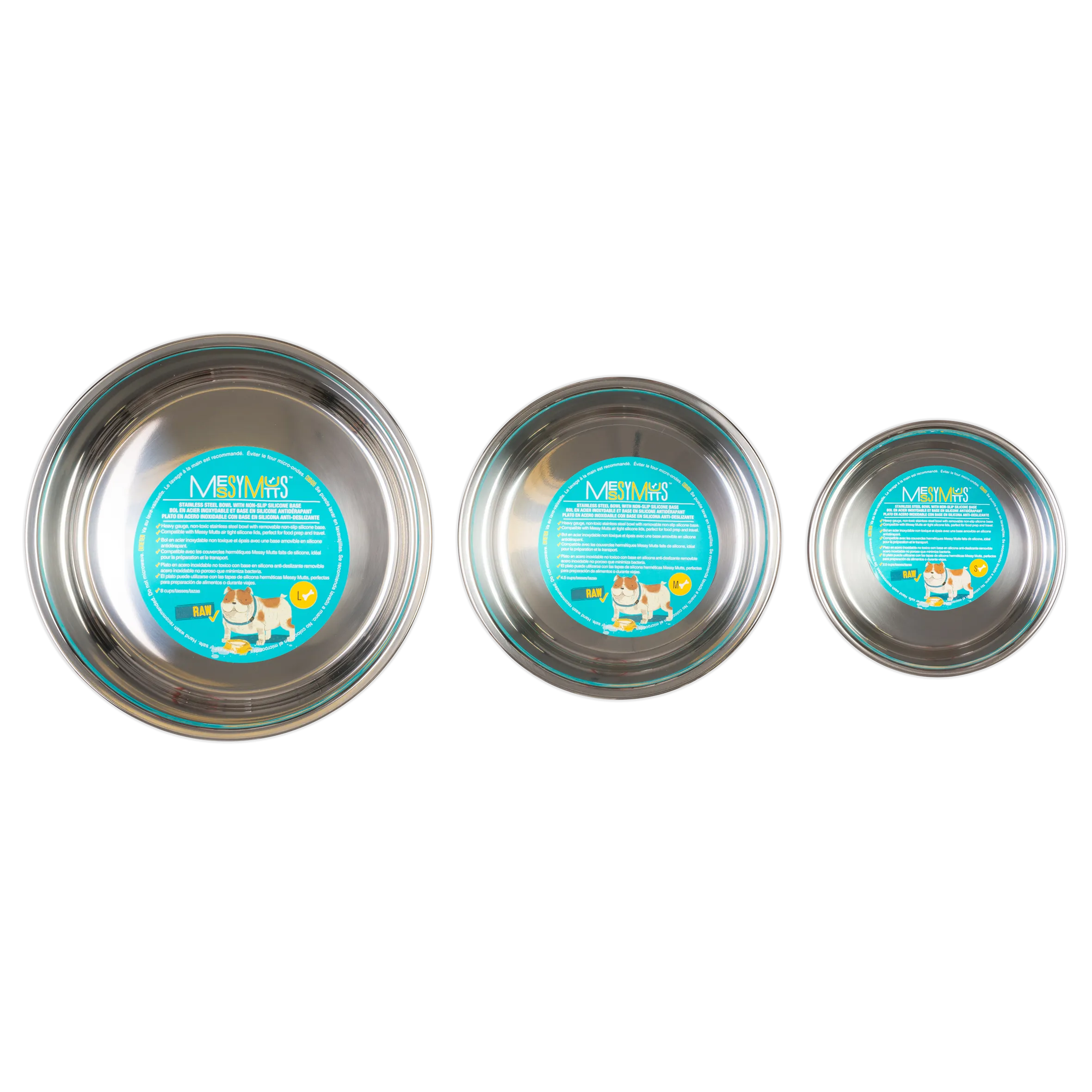 Heavy Gauge Stainless Steel Dog Bowl with Non-Slip Removable Silicone Base, Large, 4.5 Cups
