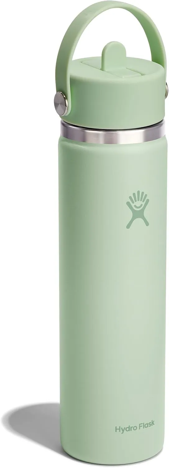 Hydro Flask Water Bottle - Insulated Stainless Steel - Wide Straw Lid, Non Spill, Leakproof in 24 Oz Aloe Green