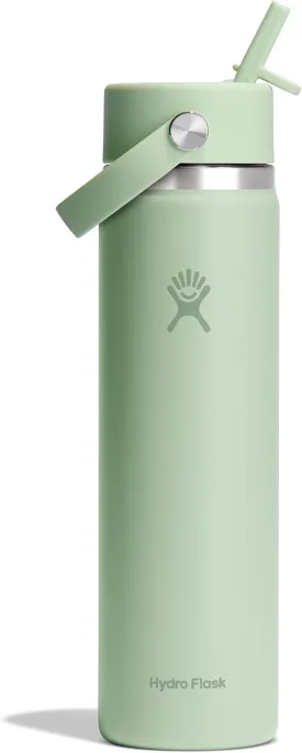 Hydro Flask Water Bottle - Insulated Stainless Steel - Wide Straw Lid, Non Spill, Leakproof in 24 Oz Aloe Green