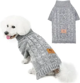 KOOLTAIL Knitted Dog Sweater for Small Medium Large Dogs, Turtleneck Cable Knit Doggy Winter Coat Warm Clothes Sweatshirt Outfits for Cold Weather, Thermal Pullover Pet Jumper for Puppy Cats Gery M