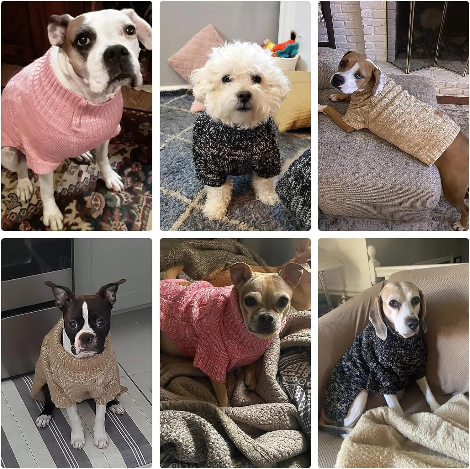 KOOLTAIL Knitted Dog Sweater for Small Medium Large Dogs, Turtleneck Cable Knit Doggy Winter Coat Warm Clothes Sweatshirt Outfits for Cold Weather, Thermal Pullover Pet Jumper for Puppy Cats Gery M