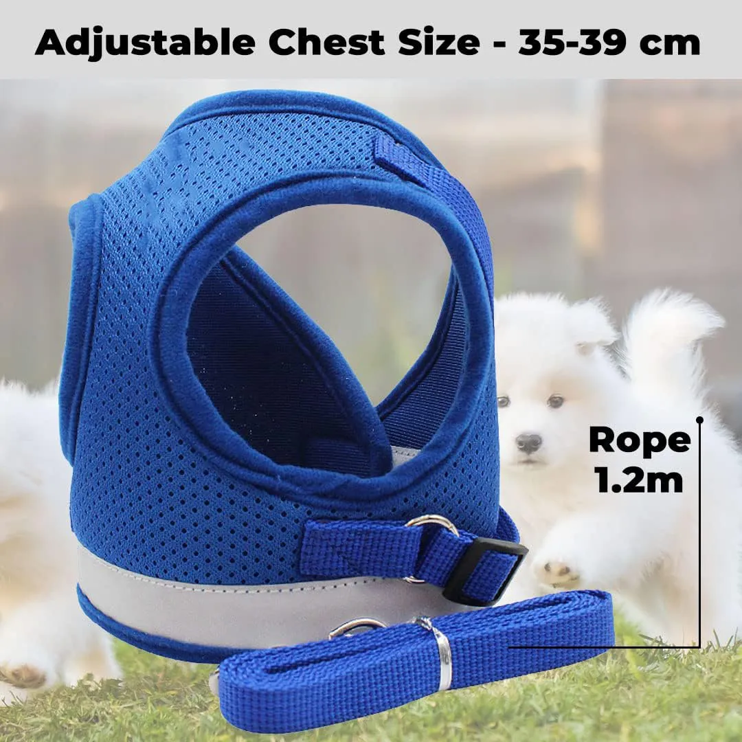 Kuber Industries Reflective Dog Harness with Adjustable Leash|Breathable Polyester Mesh Fabric |Large Size|HT-844|Comfortable No-Pull Grip|Quick Release Buckles|Easy On-Off Harness|Blue (Pack of 6)