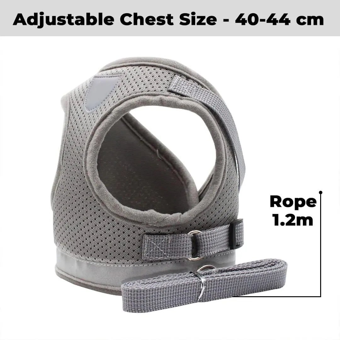 Kuber Industries Reflective Dog Harness with Adjustable Leash|Breathable Polyester Mesh Fabric |Large Size|HT-844|Comfortable No-Pull Grip|Quick Release Buckles|Easy On-Off Harness|Grey (Pack of 6)