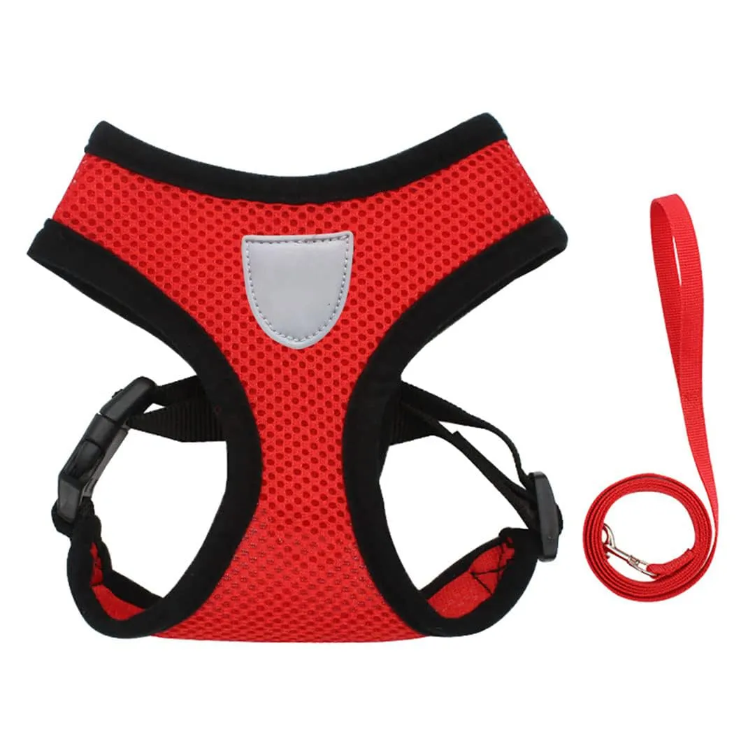 Kuber Industries Reflective Dog Harness with Adjustable Leash|Breathable Polyester Mesh Fabric with Top Carry Handle|Medium Size|HAT-818|Comfortable No-Pull Grip|Quick Release Buckles|Red (Pack of 5)