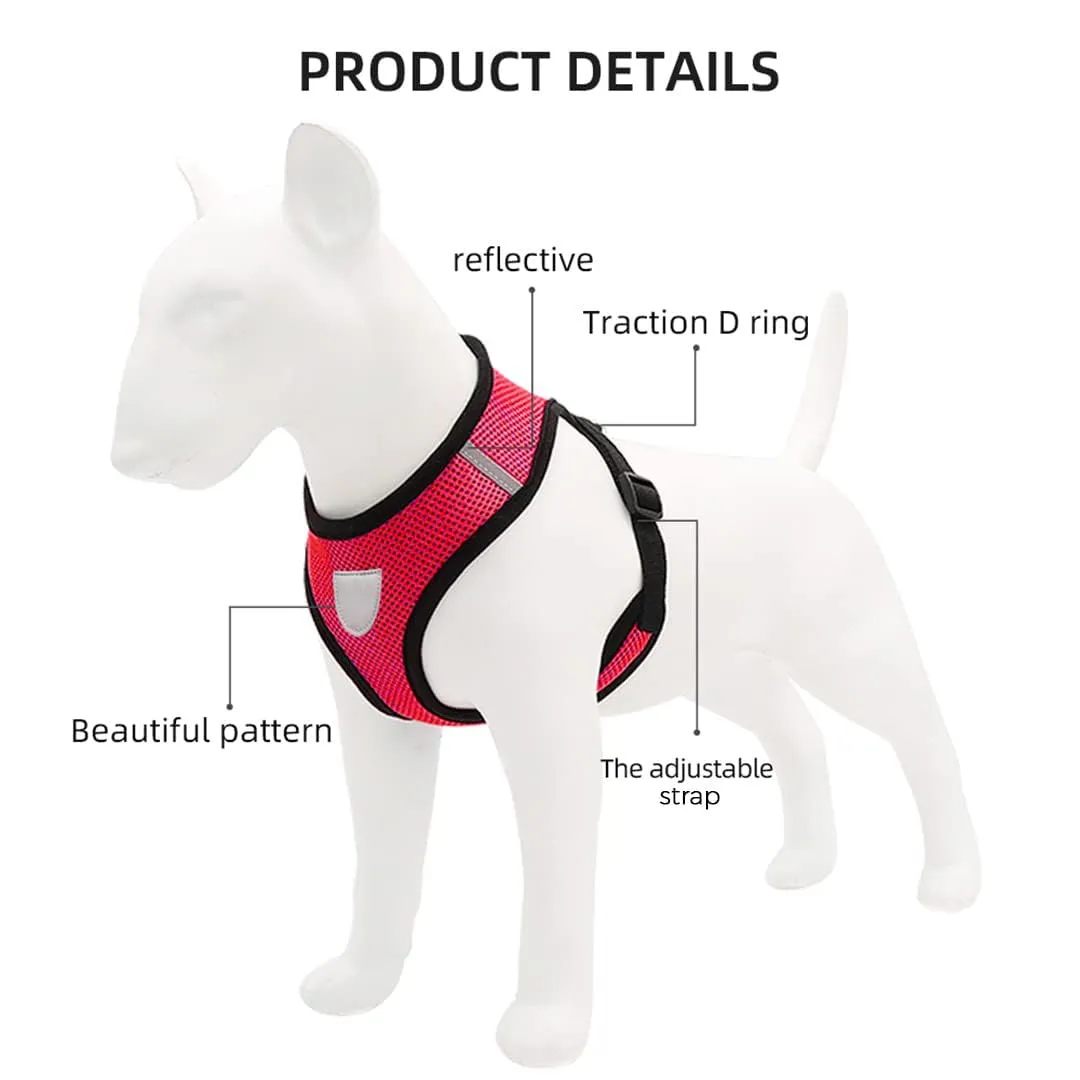 Kuber Industries Reflective Dog Harness with Adjustable Leash|Breathable Polyester Mesh Fabric with Top Carry Handle|Medium Size|HAT-818|Comfortable No-Pull Grip|Quick Release Buckles|Red (Pack of 5)