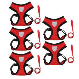 Kuber Industries Reflective Dog Harness with Adjustable Leash|Breathable Polyester Mesh Fabric with Top Carry Handle|Medium Size|HAT-818|Comfortable No-Pull Grip|Quick Release Buckles|Red (Pack of 5)