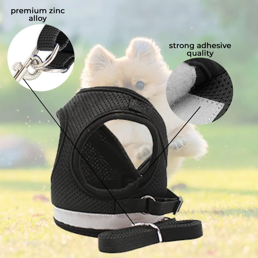Kuber Industries Reflective Dog Harness With Adjustable Leash|Breathable Polyester Mesh Fabric |XL Size|HT-844|Comfortable No-Pull Grip|Quick Release Buckles|Easy On-Easy Off Harness|Black (Pack Of 5)