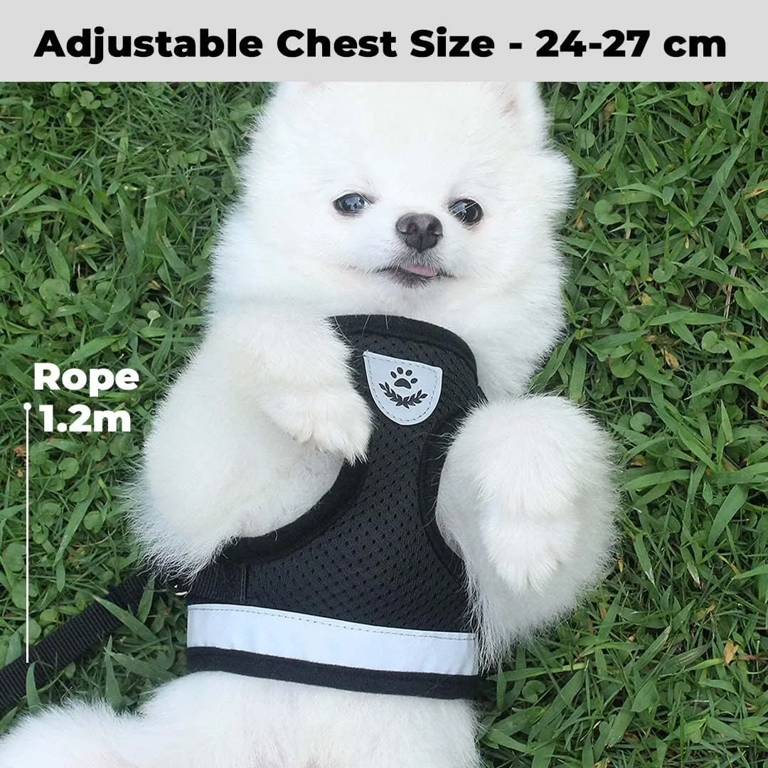 Kuber Industries Reflective Dog Harness With Adjustable Leash|Breathable Polyester Mesh Fabric |XL Size|HT-844|Comfortable No-Pull Grip|Quick Release Buckles|Easy On-Easy Off Harness|Black (Pack Of 5)