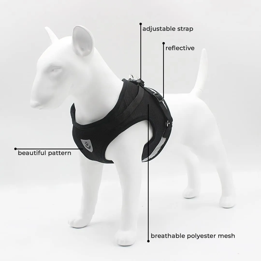 Kuber Industries Reflective Dog Harness With Adjustable Leash|Breathable Polyester Mesh Fabric |XL Size|HT-844|Comfortable No-Pull Grip|Quick Release Buckles|Easy On-Easy Off Harness|Black (Pack Of 5)