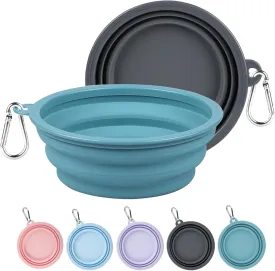 Kytely Collapsible Dog Bowls 2 Pack (650ml) - Portable Travel Pet Food & Water Bowls with Carabiner Clip, Foldable Feeding Dish for Dogs Cats, Hiking Walking Camping (Blue Grey)