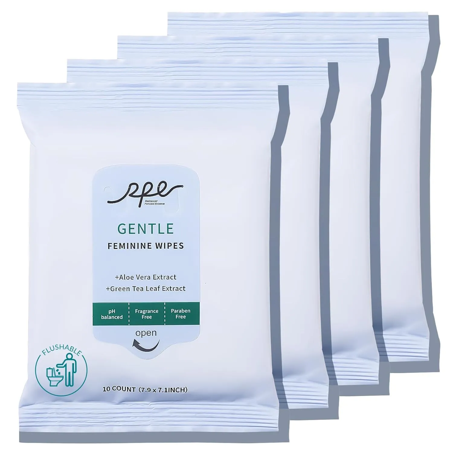 Large Feminine Wipes for Women, pH Balanced Soft Gentle Soothing Unscented Flushable Personal Hygiene Wipes for Intimate Period Care Portable to Go Sensitive Sanitary Wipes Travel (10ct, Pack of 4)