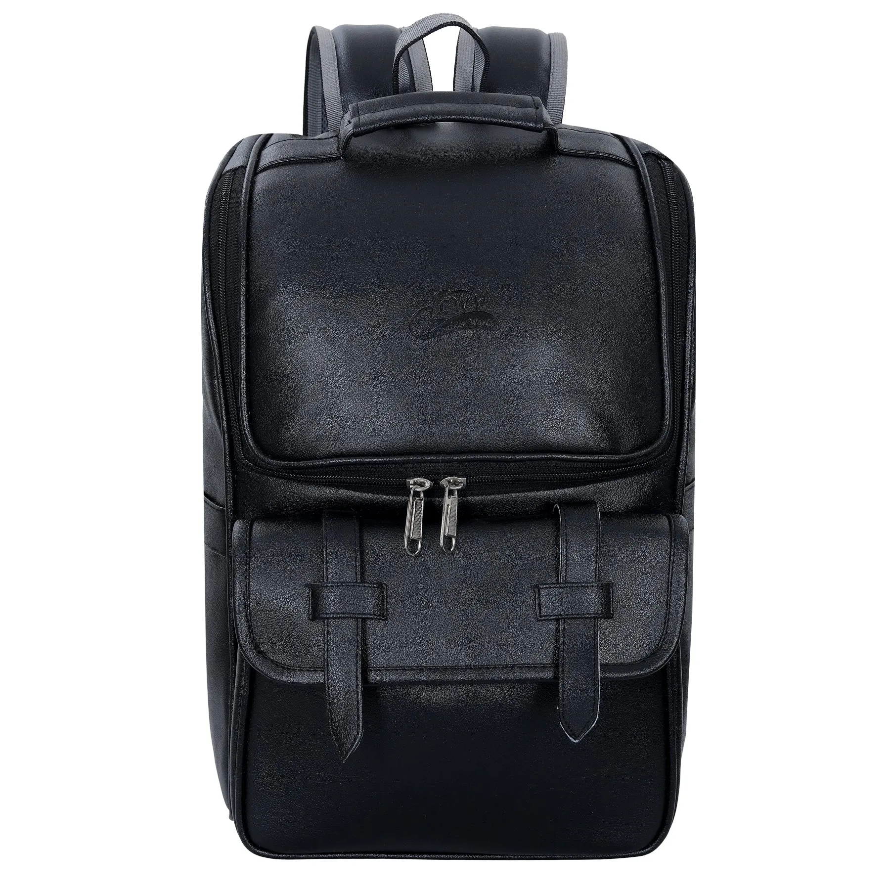 Leather World 14 inch Black Pu Leather Laptop College Casual Backpack Women (BP3081)