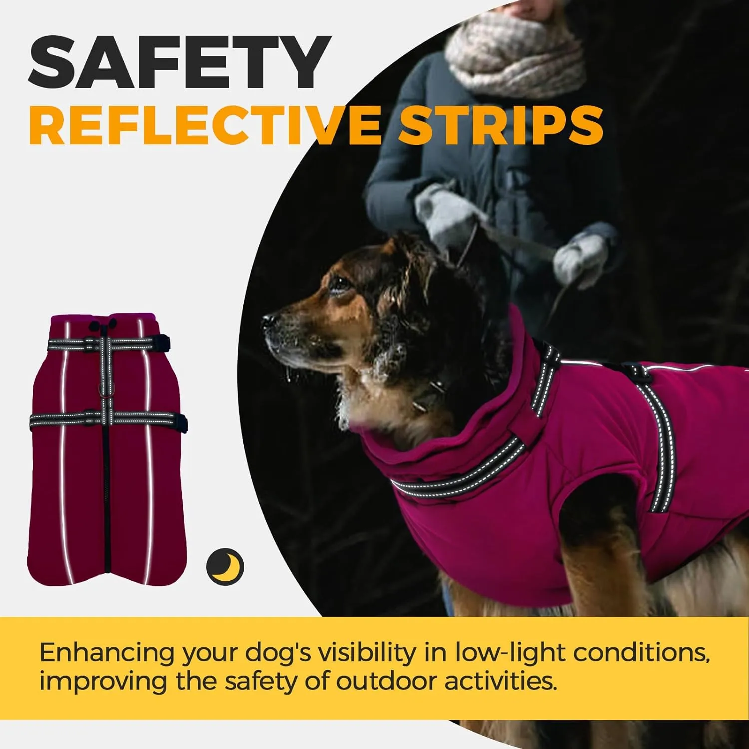 Lelepet Waterproof Dog Jacket with Back Zipper & Harness - Warm Reflective Winter Coat for Small Medium Large Dogs - Thick Fleece Lined Puppy Vest for Outdoor Walking Running, Hiking, Rose Red, M