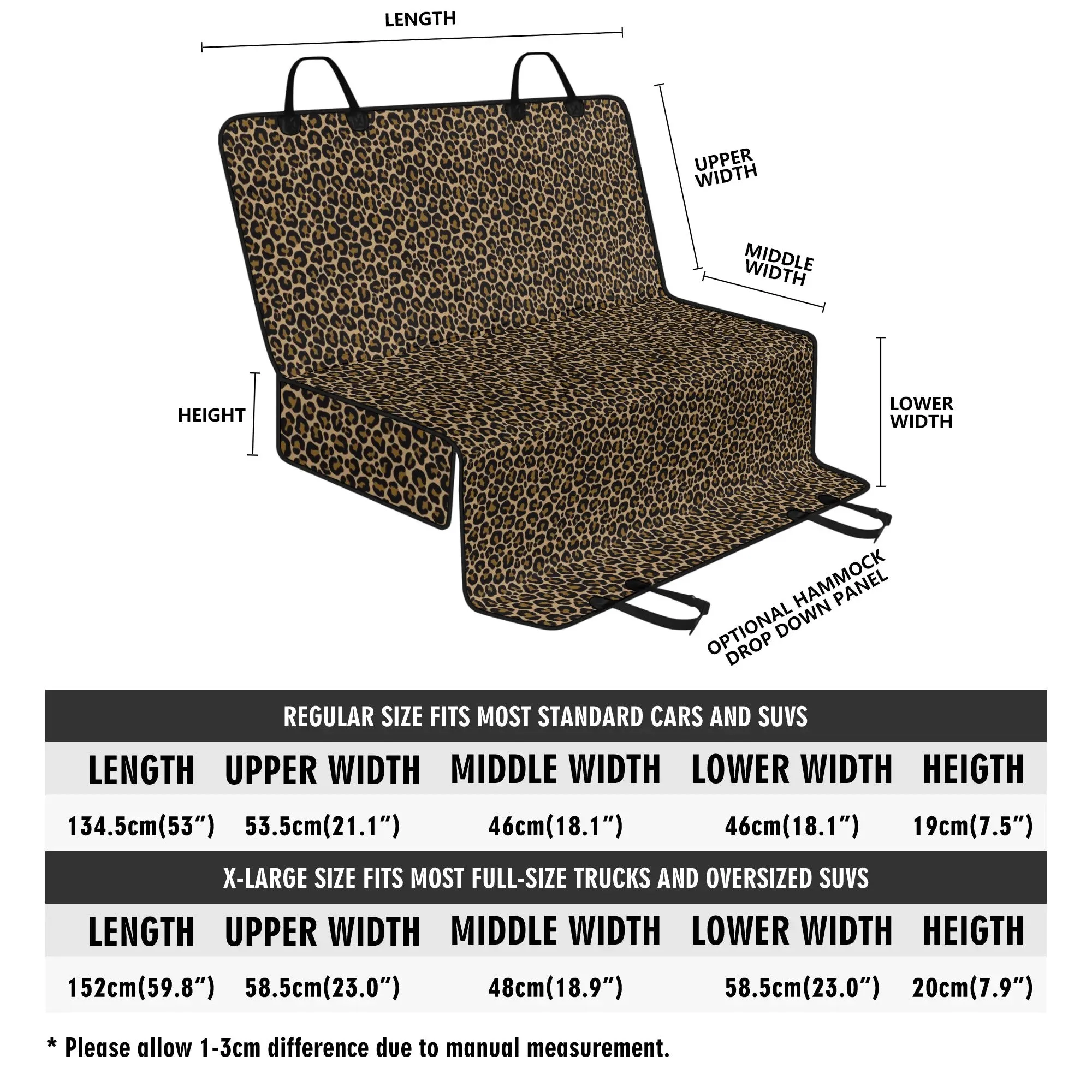 Leopard Dog Back Seat Cover, Animal Print Cheetah Cat Protector Pets Waterproof Washable Vehicle Blanket SUV Auto Truck Accessory