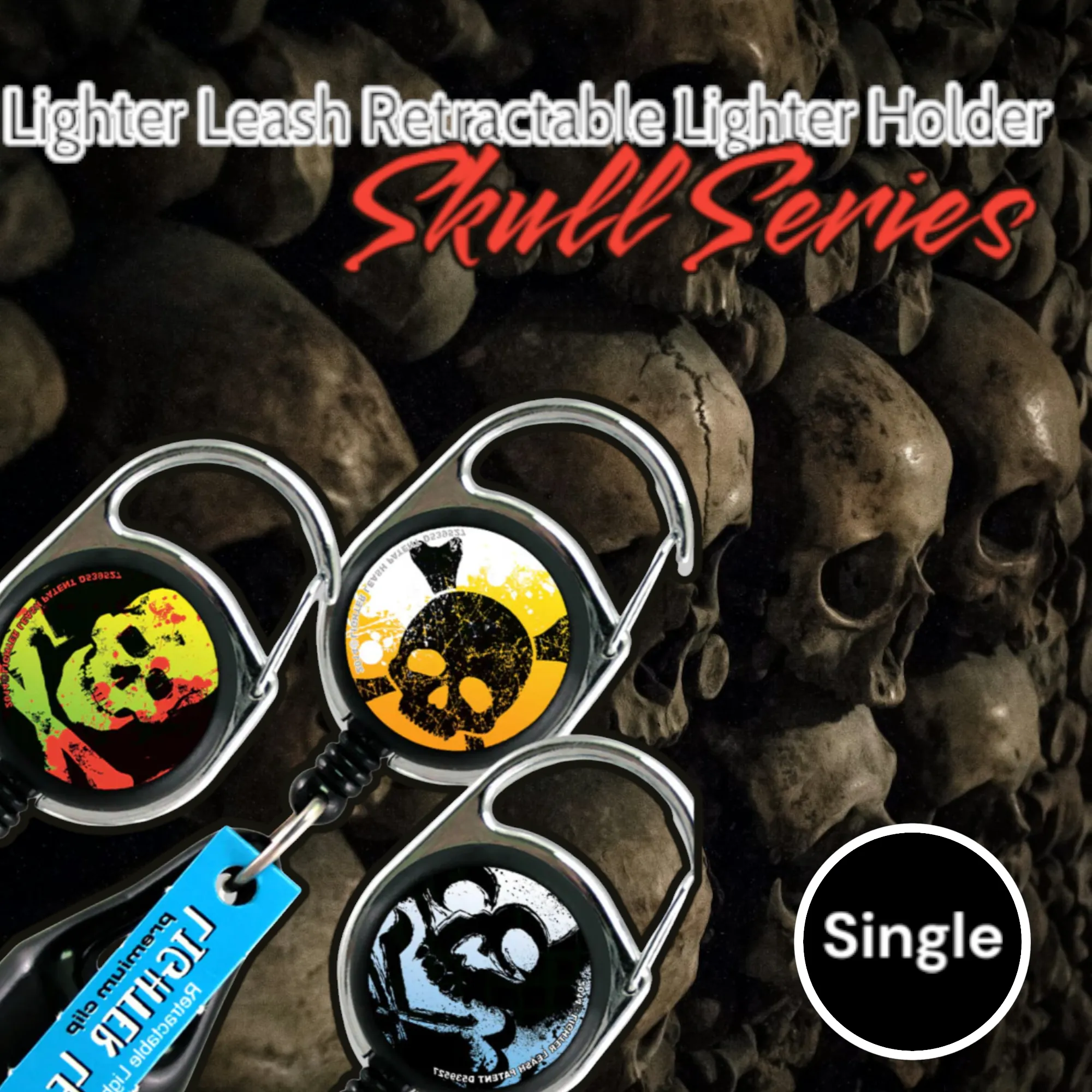 Lighter Leash Retractable Lighter Holder -Skull Series - Standard Size (1)