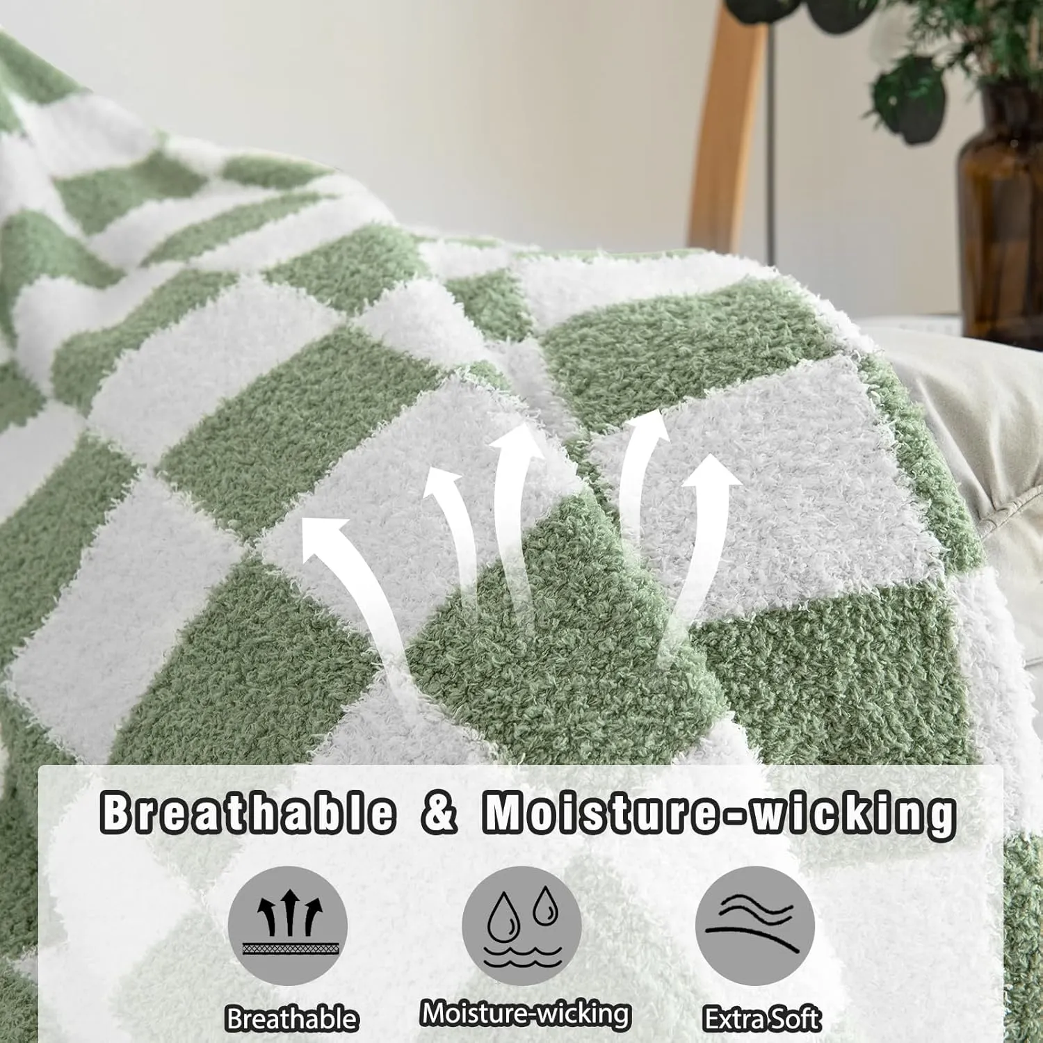 LURKA Checkered Bed Throw Blanket - Soft Cozy Fluffy Throw Blankets for Couch, Sofa, Chair, Bed, Picnic, Travel - Lightweight and Warm Bedding Decor (Green, Throw(50"x60"))