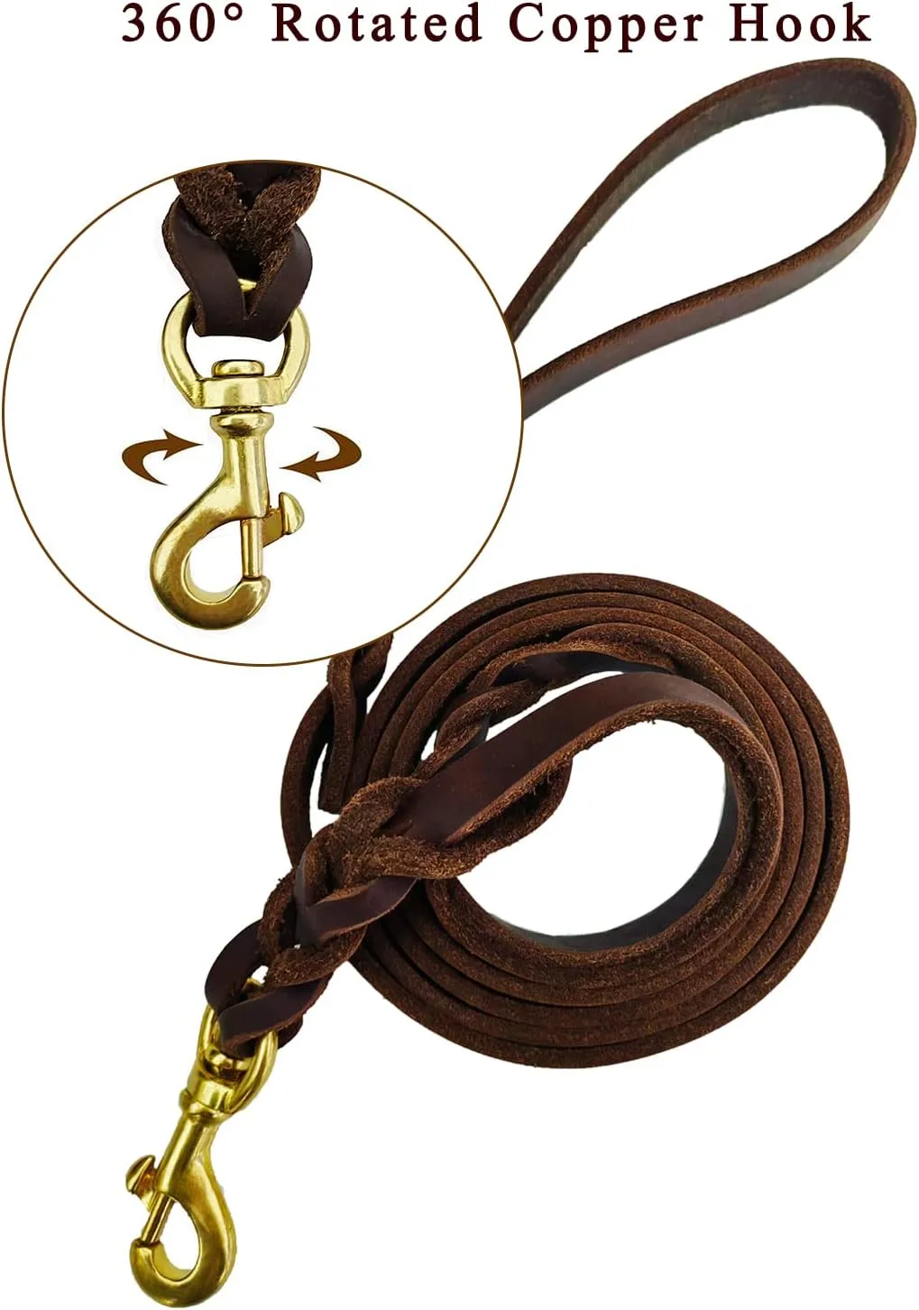 LWBMG Double Handle Leather Dog Leash 6 Foot - Heavy Duty Dog Leash with Traffic Handle - Braided Leather Lead for Small Medium Large Dogs