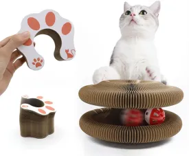 Magic Organ Cat Scratching Board | Foldable & Recyclable Cardboard Cat Toy with Bell Ball | Scratch-Resistant, Durable Cat Scratcher for Indoor Cats | Kitty Curlz Multi-Shape Anxiety Relief Toy (1pc)