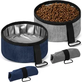 Meanplan 2 Pack Portable Dog Bowls Foldable Travel Dog Dish Portable Puppy Water and Food Bowl Pet Hiking Accessories for Small and Large Pets(Dark Blue, Gray,40 oz)