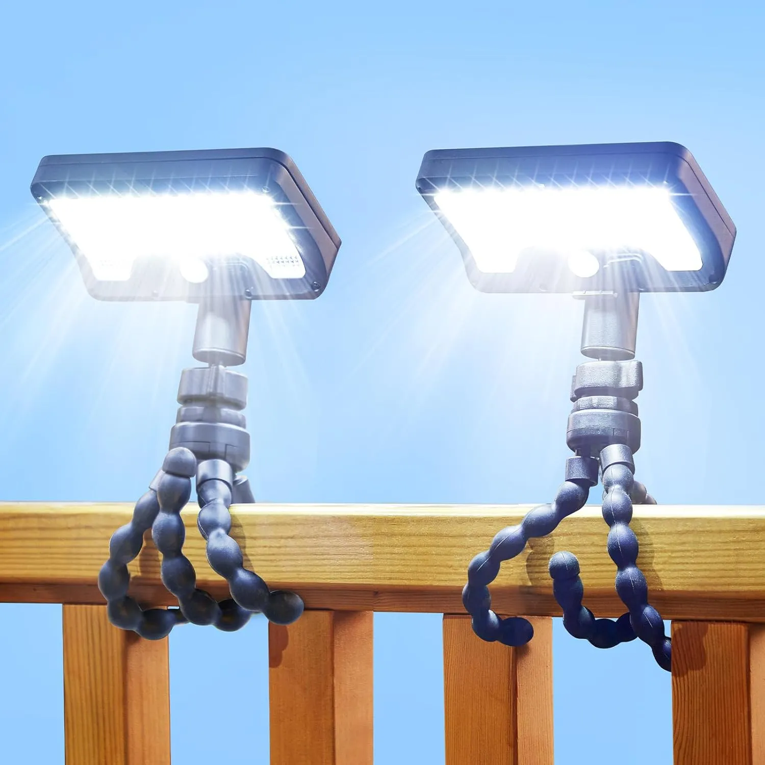 Motion Sensor Outdoor Lights with Flexible Octopus Tripod - 600LM Solar Sercurity Lights Waterproof, Dual Charging Solar Ourdoor Light for Camping,Fence, Patio (2)