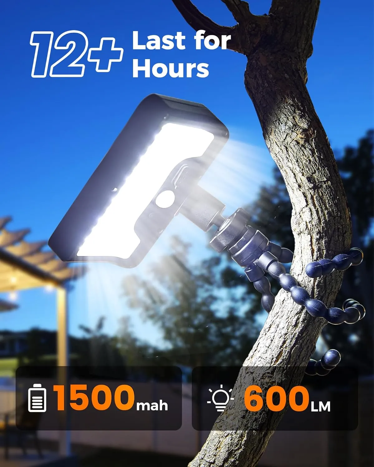 Motion Sensor Outdoor Lights with Flexible Octopus Tripod - 600LM Solar Sercurity Lights Waterproof, Dual Charging Solar Ourdoor Light for Camping,Fence, Patio (2)