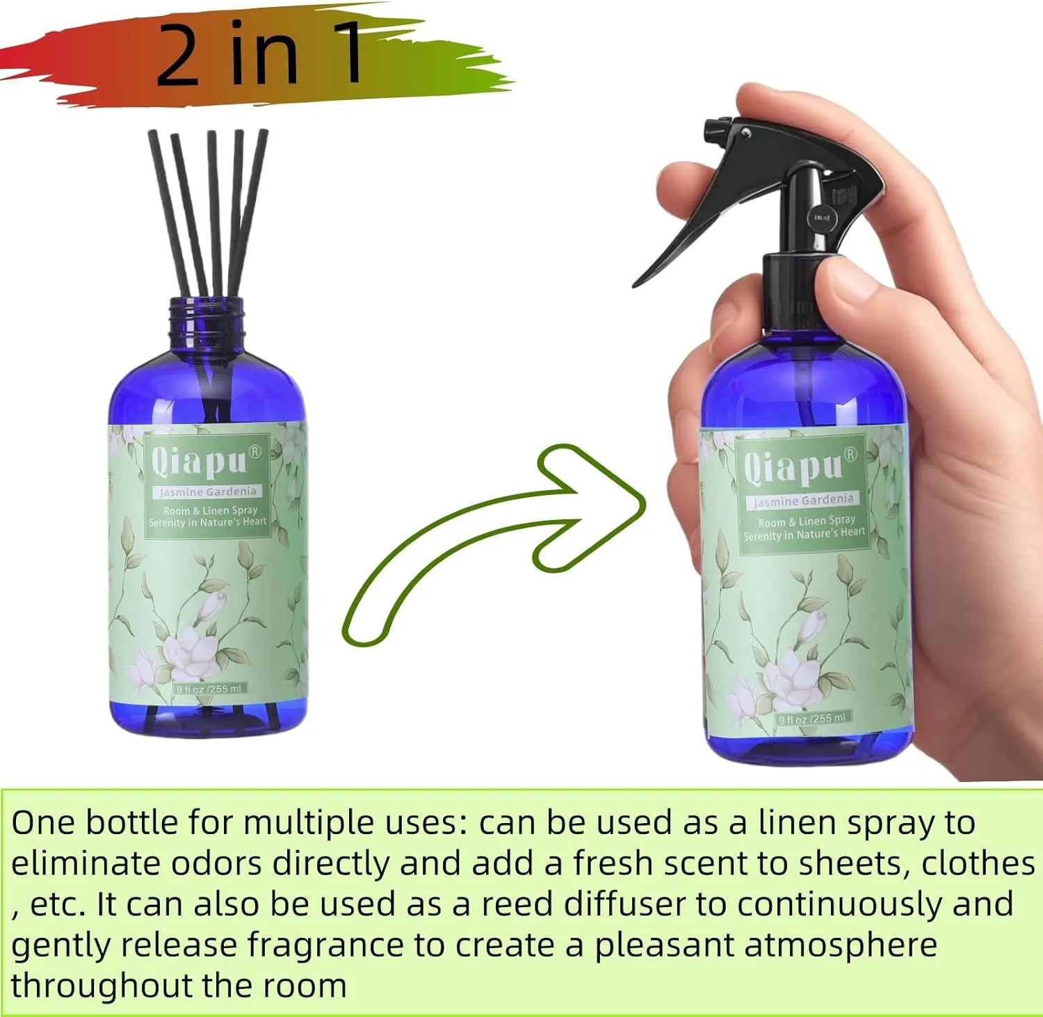 Natural Bedroom Linen Spray | Gardenia & Jasmine Scented Room Mist with Plant Extracts for Sheets, Pillows & Curtains  9oz