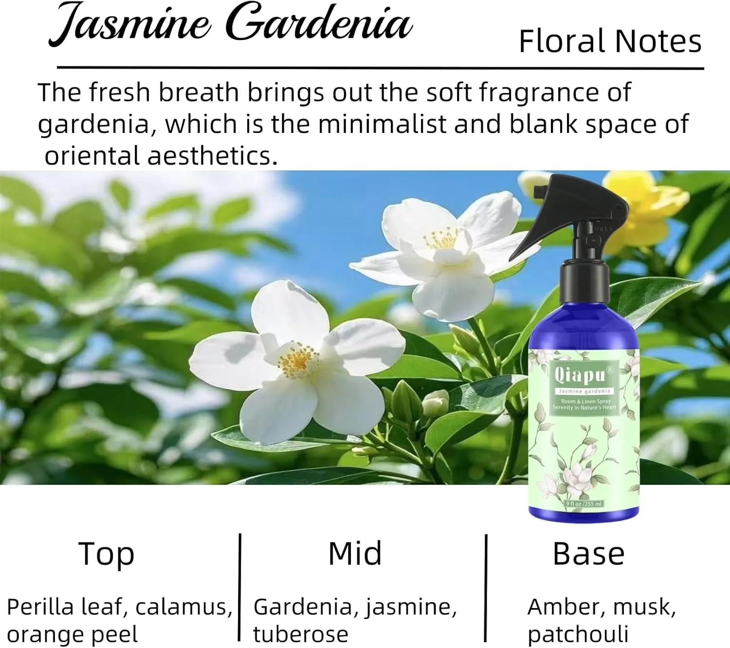 Natural Bedroom Linen Spray | Gardenia & Jasmine Scented Room Mist with Plant Extracts for Sheets, Pillows & Curtains  9oz