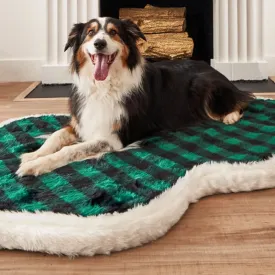 Paw Brands, PupRug™ Faux Fur Orthopedic Dog Bed, Curve Green Buffalo Plaid
