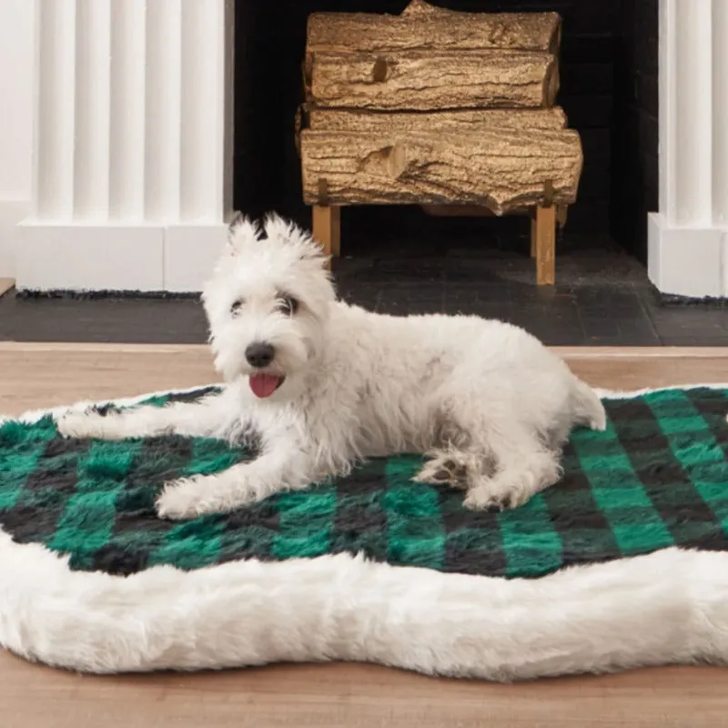 Paw Brands, PupRug™ Faux Fur Orthopedic Dog Bed, Curve Green Buffalo Plaid