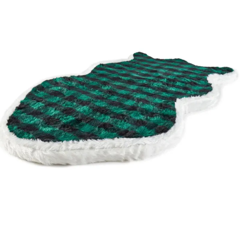 Paw Brands, PupRug™ Faux Fur Orthopedic Dog Bed, Curve Green Buffalo Plaid