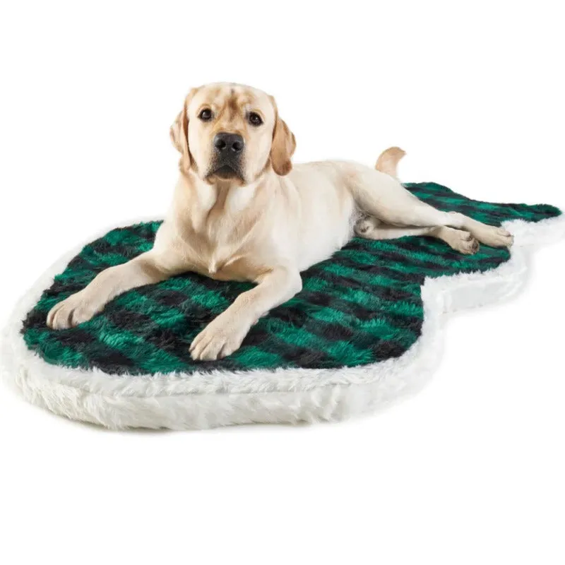 Paw Brands, PupRug™ Faux Fur Orthopedic Dog Bed, Curve Green Buffalo Plaid