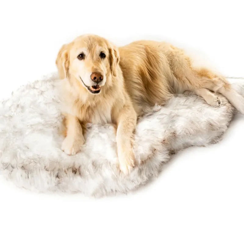 Paw Brands, PupRug™ Faux Fur Orthopedic Dog Bed, Curve White with Brown Accents