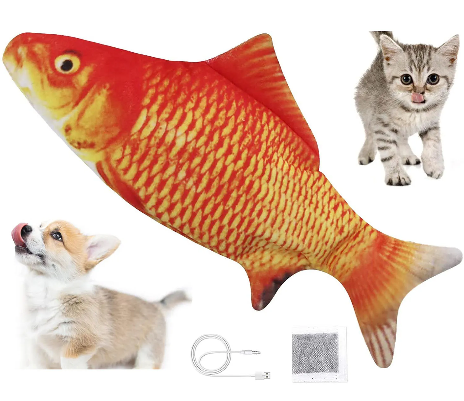 PawfectPals Interactive Touch Sensitive Fish Toy with Catnip (Goldfish)
